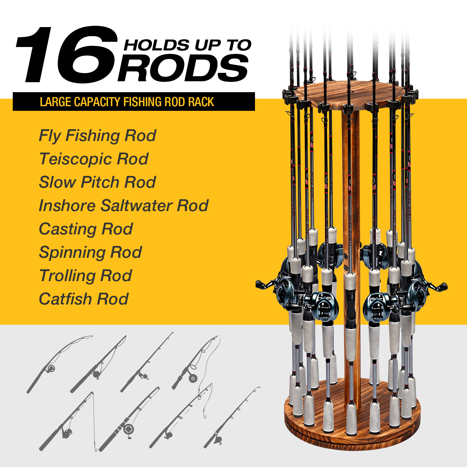 Round Carbonized Wood Fishing  - Fishing Rod Rack recensione e prezzo
